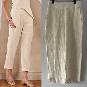 Soft Surroundings Womens Small NWT Beach Bound Pull On Gauze‎ Crop Pants Ecru